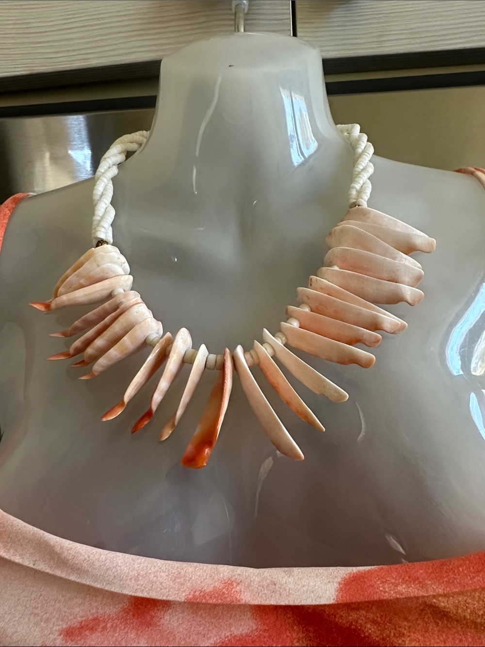 Natural Shell Statement Necklace in Soft Peach